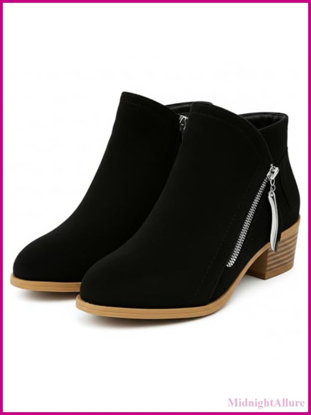 Womens Faux Suede Ankle Boots Pointed Toe Block Heel Side Zipper Work Boots